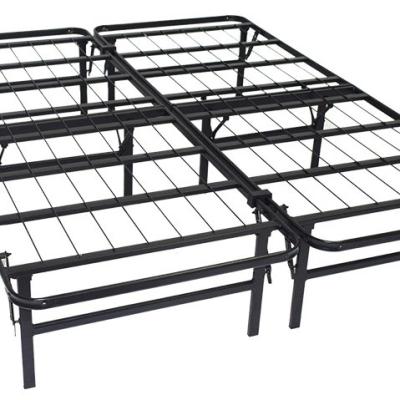 China Black Heavy Duty Full Size Double Folding Metal Mesh Frame Bed for Family or Hotel Sale for sale