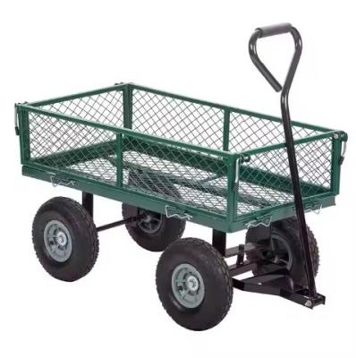 China Four-wheel Metal Garden Wagon Cart Trolley with 500LBS Load Capacity and High Bearing for sale