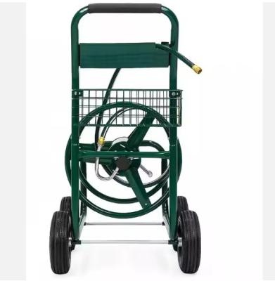 China Convenient Hose Storage with Green Steel Frame Hose Reel Cart and Brass Hose Connector for sale