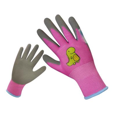 China Breathable Customized Gardening Glove 15g Kids Polyester Knitted Latex Foam Coated Kids Safety Glove For Clay Play for sale