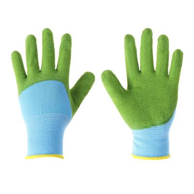 China Breathable Kids Garden Glove OEM Logo Latex Rubber Coated Green Anti Abrasion Work Gloves For Kids DIY for sale