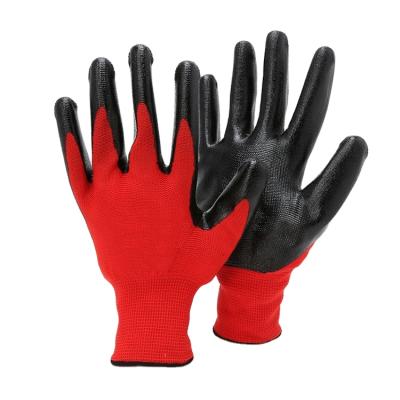 China Breathable Knitted Polyester 13g Black Nitrile Coated Protective Safety Work Gloves for sale