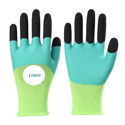 China Quick Dry Nylon Rubber Latex Rubber Palm Ply Double Dipped Hand Protection Coated Safety Breathable Gloves for sale