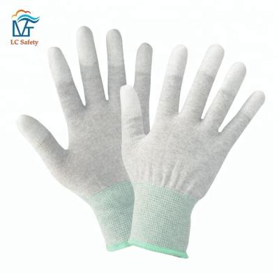 China Cleanroom Anti-Slip ESD Finger PU Cotead Top Fit Anti-Static Gloves for sale