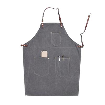 China Anti Oil Cafe Denim Bartender Apron Stylish Bistro Jeans Apron With Pocket for sale