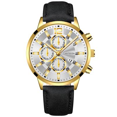 China Other Ultra-thin Men's Belt Watch Fashion Three-eye PU Belt Men's Casual Watch Calendar Wristwatch for sale