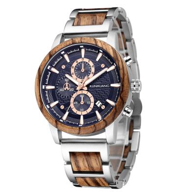 China Popular Men's Quartz Genuine Wood Three-Eye Multifunctional Waterproof Men's Watch Water Resistant for sale