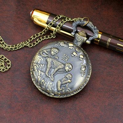 China Hot Other Zodiac Pocket Watch Quartz Pocket Watch Men's Antique Bronze Embossed Retro Watch Factory Wholesale for sale