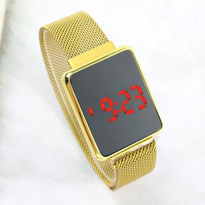 China LED Display Alloy Square Fashionledstudent Magnet Couple Sports Glass Mirror Casual Electronic Watch for sale