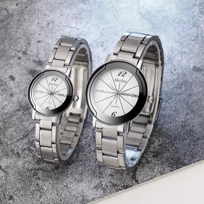 China Other Fashionable Silver Steel Belt Men And Women Steel Couple Watch Simple Quartz Student Couple Watch for sale