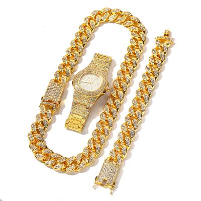 China Other Personalized Cuban Gem Watch Bracelet-Hiphop Style Set-and Exquisite Necklace-3pcs/set Gifts From Manufacturers for sale