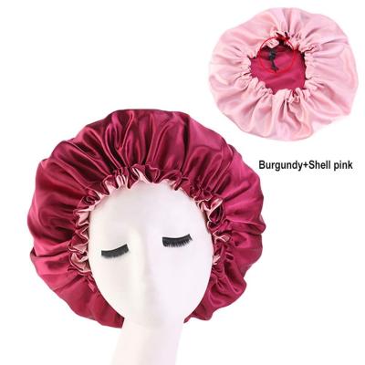 China Wholesale Custom Hood Eco-friendly Satin Hair Moisture Wrap And Logo Silky Bonnet Keeps Smooth Hood For Sleeping for sale