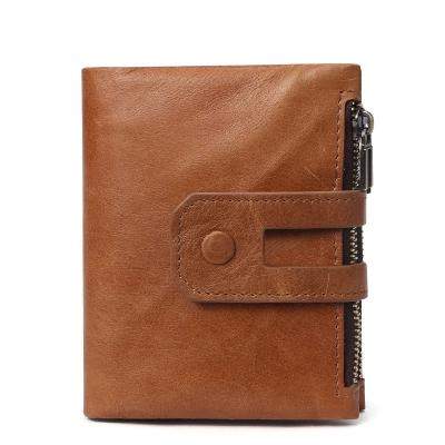 China Small Casual Men's Slim Wallet Mini Leather Wallets Vintage Gents Cowhide RFID Genuine Leather Purse for sale