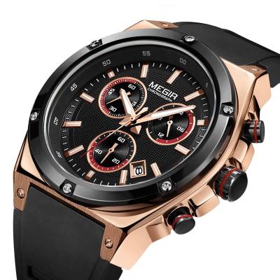 China Unique Best Power Quartz Watch Mens Gold Auto Date Silicone Strap Waterproof Chronograph Calendar Simple Watch for sale