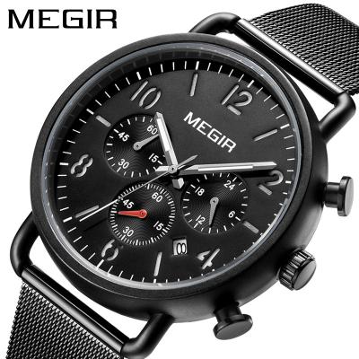 China Waterproof men's business date clock quartz watch steel/auto date brand luxury multi-function men's chronograph watch leather strap for sale