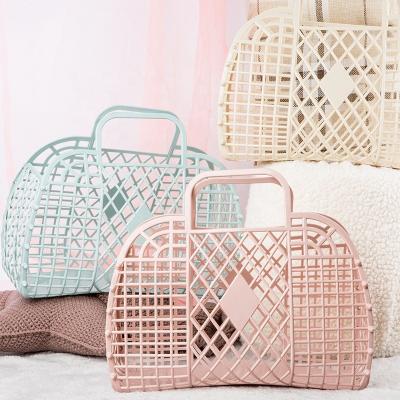 China Daily Life Personalized Foldable Plastic PVC Jelly Basket Beach Bag Handbag For Girls Women Gift Bags for sale