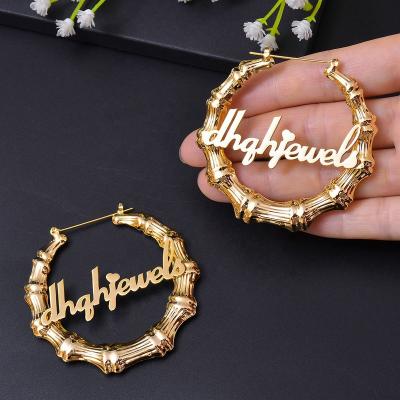 China KDL 2022 New Trends Cute Personalized Stainless Steel Custom Name Circle Bamboo Earrings for sale