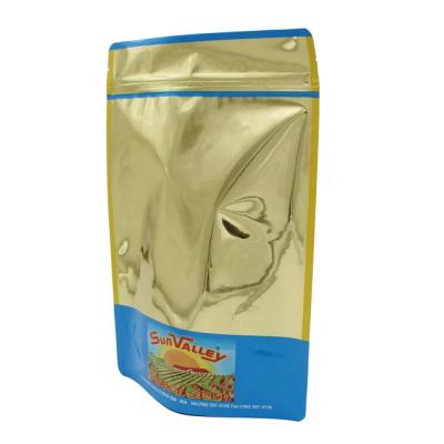 China Recyclable Custom Printed Packaging Smell Proof Gold Mylar Bag Seed Zipper Ziplock Pouch for sale