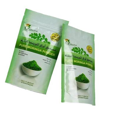 China Logo Printing Recyclable Customized Moisture Proof Stand Up Pouches Powder Moringa Tea Plastic Zipper Lock Packaging Bags for sale