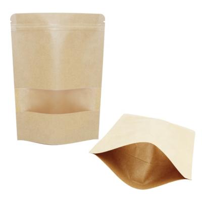 China Food Grade ECO BIODEGRADABLE Compostable Packaging Stand Up Pouch Kraft Paper Bags With Ziplock Clear Window for sale