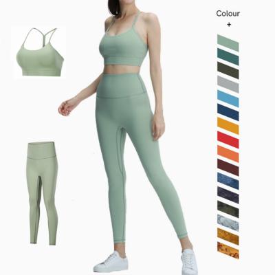 China Breathable Fitness Clothing High Waist Gym Gaiters Sports Bra Tracksuit Womens Yoga Set Solid 2-Piece Sportswear for sale