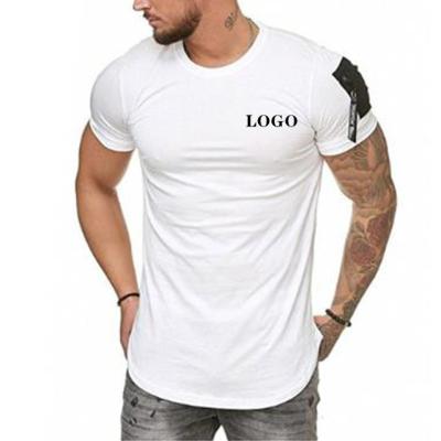 China Elastane QUICK DRY Men's Slim Fit Tee Longer Drop Curved Edge Around Neck Muscle Fitness Mens Gym T-Shirts for sale