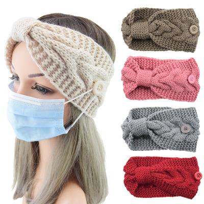 China European and American Soft Wrap Anti-leak Main Button Knitted Headband Yarn Twist Arc Headband Sports Hearing Protection Warm Female for sale