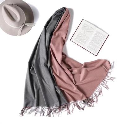 China Soft Premium Quality Women's Cashmere Shawls Wraps Large Winter Pashmina Scarves Fashion Light Soft 2 Tone Solid Color Scarf for sale