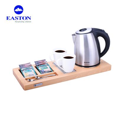 China 360 Degree Rotation Base Hotel Brushed Tea Kettle Hotel Tray Stainless Wood With Kettle, Kettle Coffee Tray Set For Hotel for sale