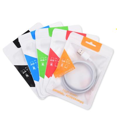 China Disposable 1.5m 2m Cable Packaging Custom Printing Plastic Usb Ziplock Bag With Hanging Hole for sale