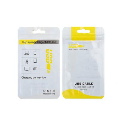 China Disposable Waterproof Plastic Cell Phone Data Line Earphone Cable Packaging Mylar Ziplock Bags for sale