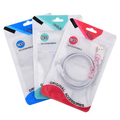 China Front White Back Phone Case Disposable Clear Usb Cable Zipper Packaging Bag for sale