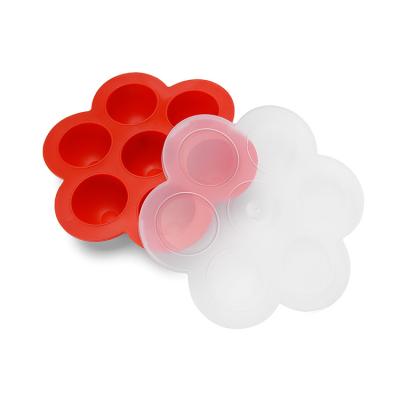 China Microwavable 7 Holes Silicone Egg Bites Mold Baby Food Storage Baby Food Container Box With Lid Cake Mold Ice Trays for sale