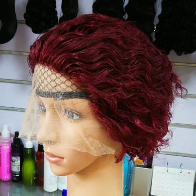 China Pixie Cut Elf Wig P4/27 99J Burgundy Curly Virgin Cuticle Aligned Lace Front Human Hair Wigs Bob Pixie Cut Curly Frontal Hair Wig for sale