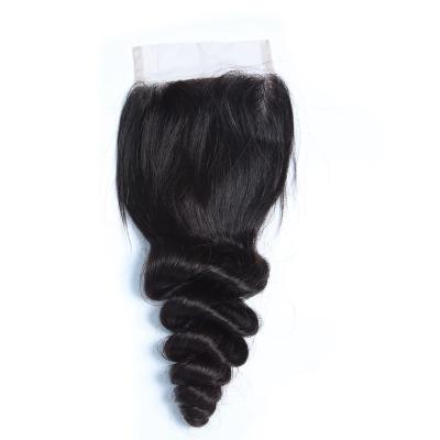 China 100% Brazilian Virgin Hair Human Hair Bundles Transparent Lace Front Closure Loose Wave Middle Part 4x4 Lace Closure for sale