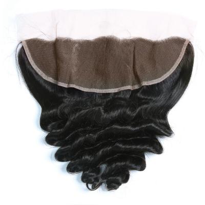 China Swiss Virgin Hair Wholesale Lace Loose Wave Ear To Ear Headband Hd Transparent Lace Frontal Closure With Bundles for sale