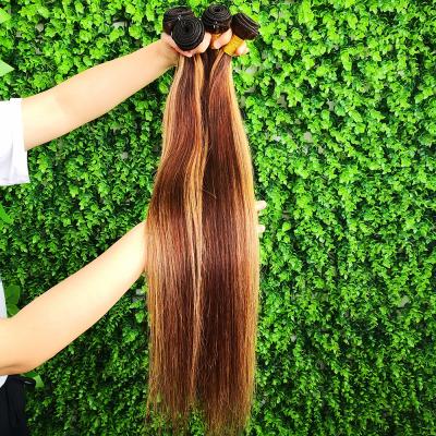 China Drawn Straight 12A Double Highlight Color Hair Bundles Extensions Bone Straight Hair Weave Color #P4/27 Mixed Piano Color Bundles for sale