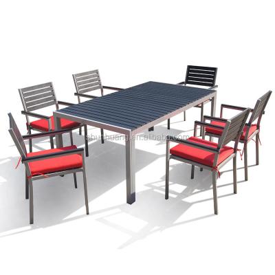 China Water Proof Poolside Plastic Wood Furniture Aluminum Frame Dining Table And Chairs for sale