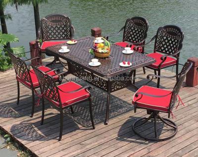 China Outdoor Water Proof Patio Furniture Cast Aluminum Chairs And Table 7pcs Garden Metal Dining Sets for sale