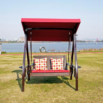 China Install Double Chair Swing Seater Rattan Metal Design Nice Hanging Chair With Canopy Garden Furniture for sale