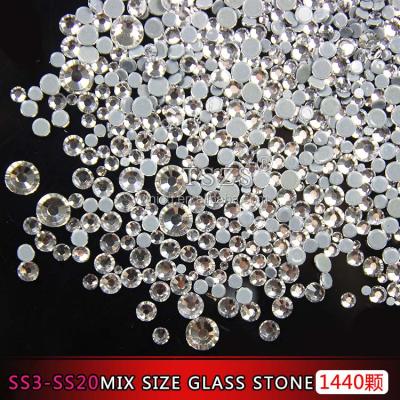 China Flatback TSZS Round Shape Mix Size SS3-SS20 Glass Nail Art Stone For Women Girls for sale