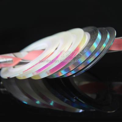 China Easy Apply New Line Holographic Self Adhesive Tape Nail Design Rainbow Effect Nail Tapes for sale