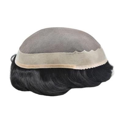 China 100% Poly Indian Hair Mono Good Men's Toupee Black Hair Replacement Skin Around Wig Natural Hairline Wig Unit for sale