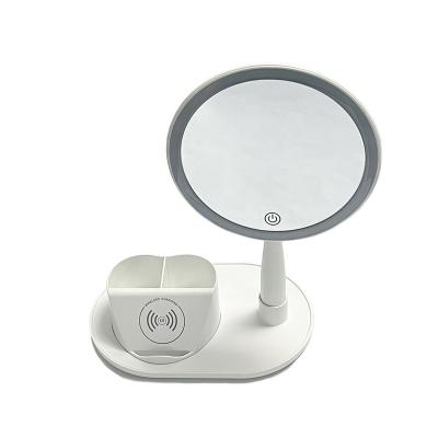 China Lit 360 Degree Rotate Live Broadcast Webcast Radio Charging Healthy Light Lighted Makeup Desktop Box Reflect Smart Selfie Mirror for sale