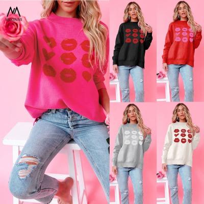 China MXN SF1199 New Valentine's Day Women's Breathable Knitwear, Pattern Women's Red Heart Lips Sweater, Fashion Women's Casual Sweater Tops for sale