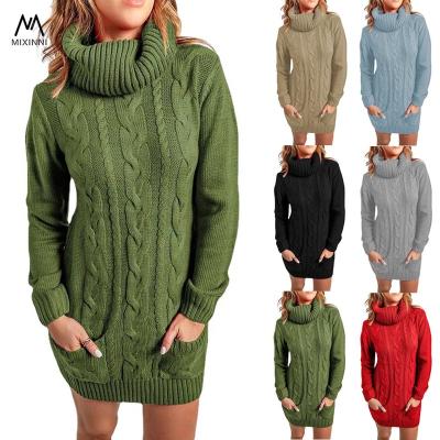 China MXN AL6113 New Turtle Neck Round Neck Women's Breathable Sweater, Stylish Drop Sweater For Women Dresses, Long Sweater Dress Women Clothing for sale