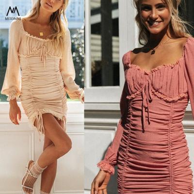 China MXN 867 Popular Women's Dresses Breathable, Sexy V-Neck Formal Dress Party Dresses, Sexy Casual Pleated Lace Up Cavity Mini Dress for sale