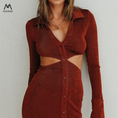 China MXN 1093 Fashion Breathable Lapel Sexy Casual Outfits,Long Sleeve Women Slim Dresses,Sexy Dress Mini Dresses for sale