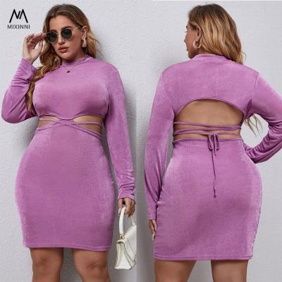 China MXN 1115 New Plus Size Women's Dresses Solid Color Sexy Tie Backless Rope Sleeve Hip Skirt Viable Long Plus Size Women Clothing for sale