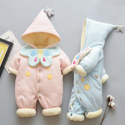 China Winter baby hooded romper set warm thick velevt baby newborn thickened rompers BBN-124 for sale